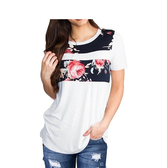 Tops - Floral Color Block Tee Tops - Floral Color Block Tee